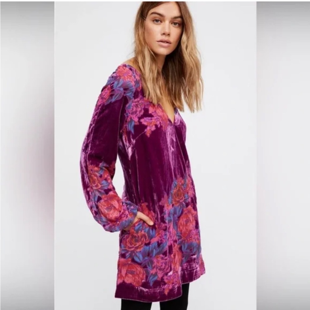 Free People purple velvet Misha mini dress M - Picture 8 of 8